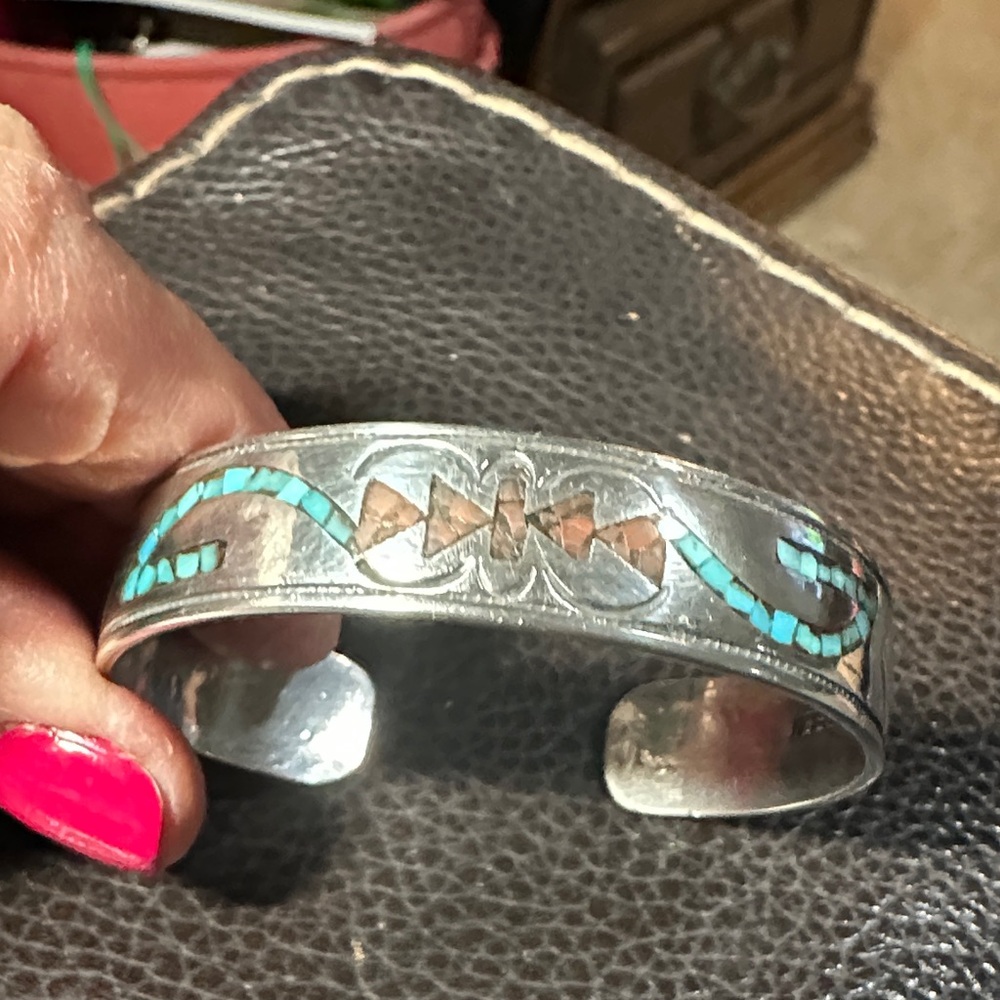 Turquoise and Silver Inlay Bracelet